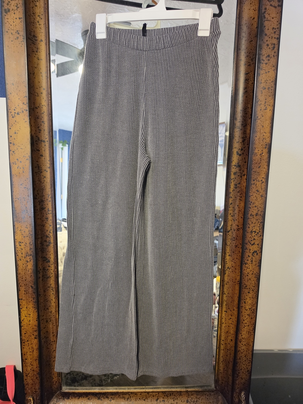 Wide Leg Ribbed Knit Pants - Black/White